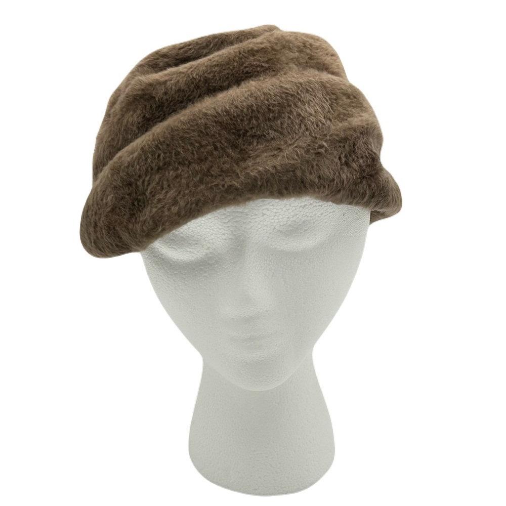 Vintage 60s Duchess Womens Faux Fur Hat 22.5 in Neutral‎ Italy Old Money Winter